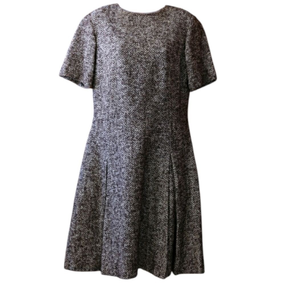 Vintage Wool Tweed Dress Brown & White Fit & Flare Modest Dress Medium